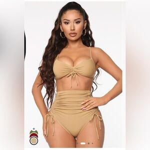 WOMENS Fashion Nova Tan Ruched Bikini Set NWOT